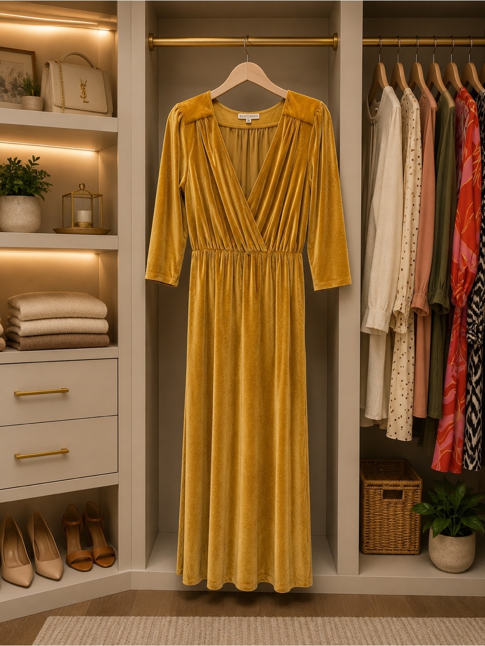 Baltic Born Velvet Maxi Dress in Mustard Gold
